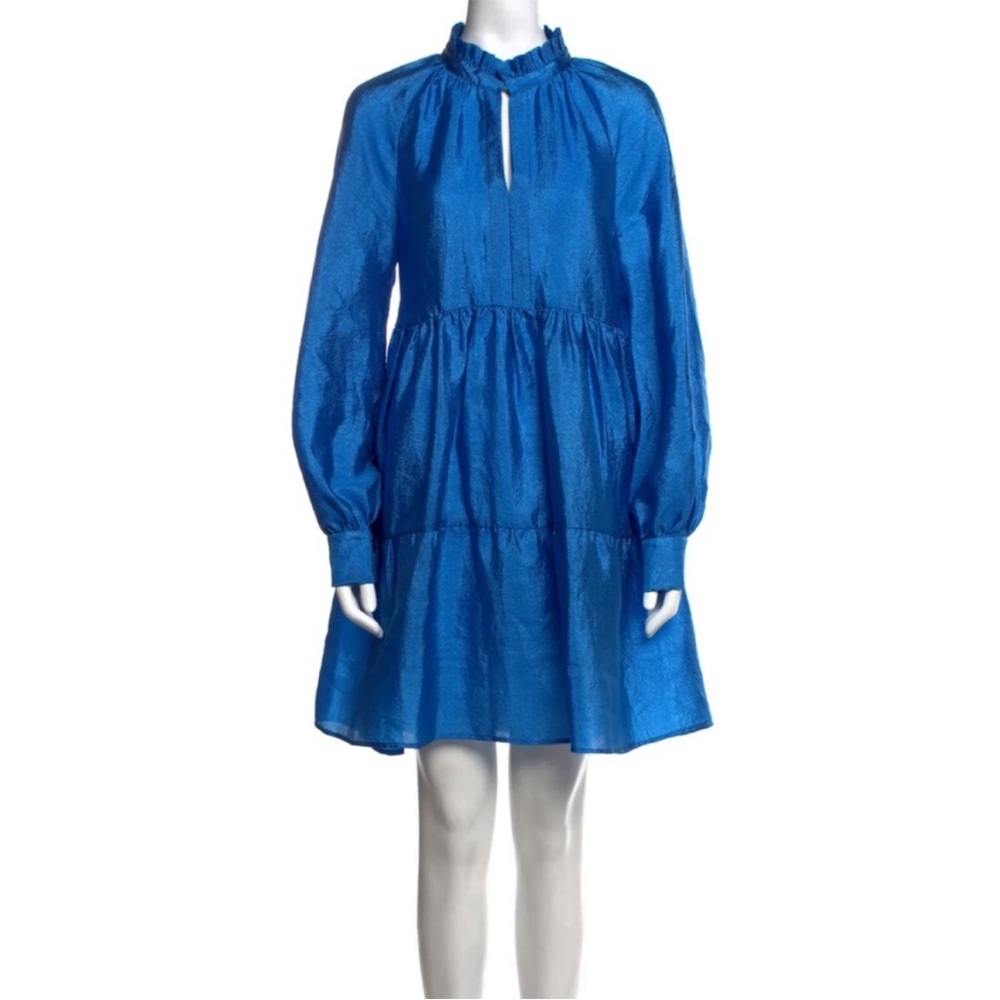 NWOT STINE GOYA mock neck blue babydoll mini dress, size XS